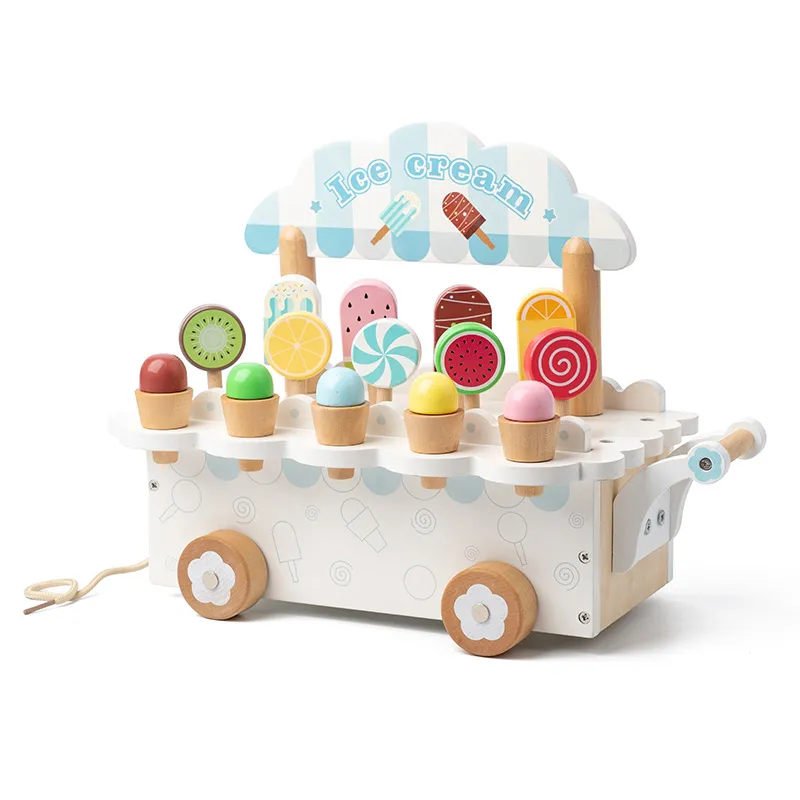 Carrinho De Sorvete De Brinquedo Em Madeira Para Crianças Com Acessórios
