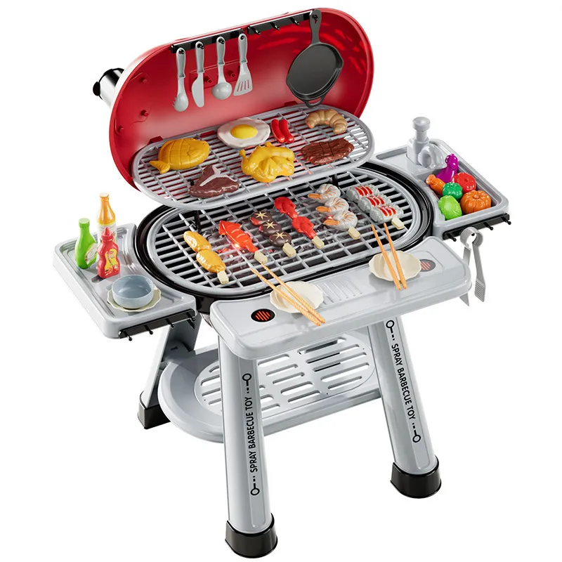 Conjunto De Brinquedo Churrasqueira Infantil Com Acessórios De Cozinha Com Spray