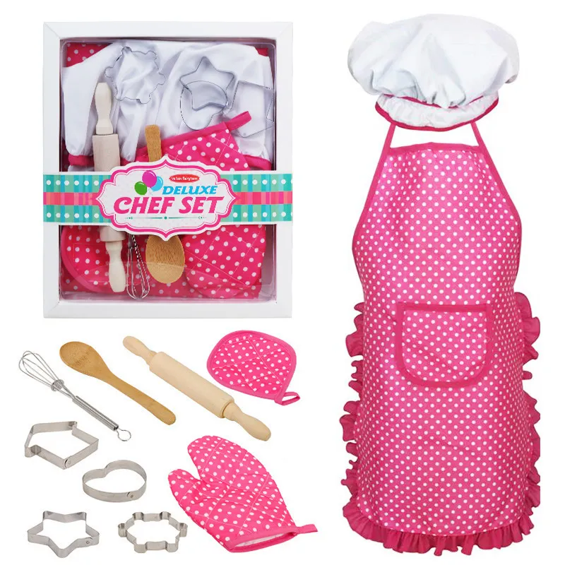 Conjunto De Confeitaria Chef Infantil Rosa Com Avental E Utensílios De Cozinha