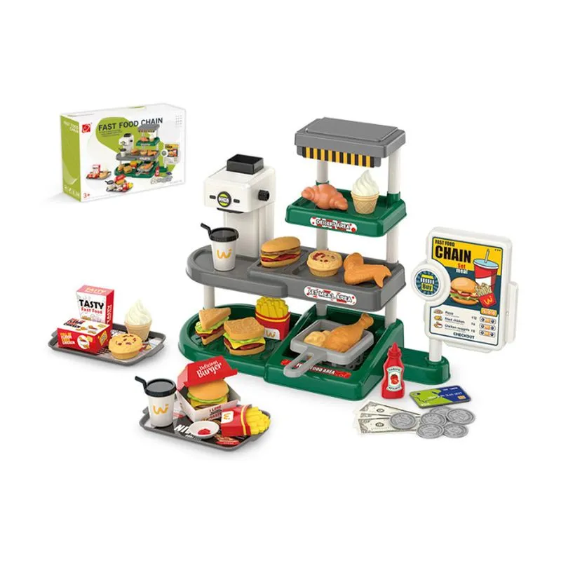 Conjunto De Brinquedo De Restaurante De Fast Food Para Crianças Com Acessórios De Hambúrguer