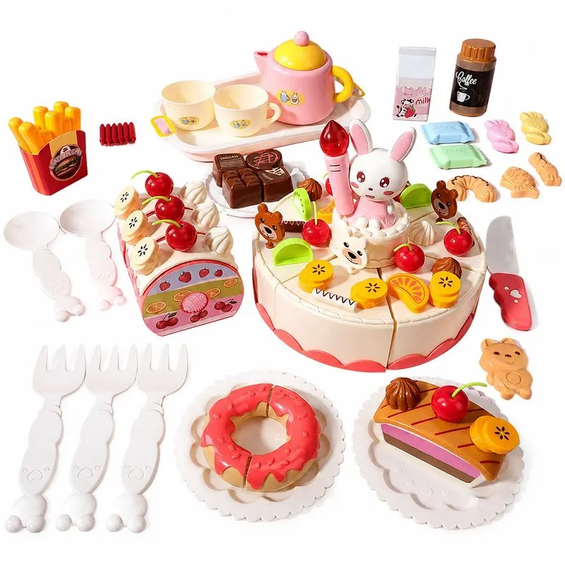 Conjunto De Brinquedo Para Cortar Bolo 65 Peças Infantil Com Música E Luzes