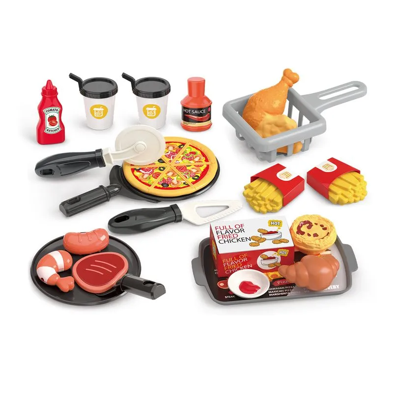 Conjunto De Comidinha De Pizza Para Brincar Com Acessórios De Fast Food