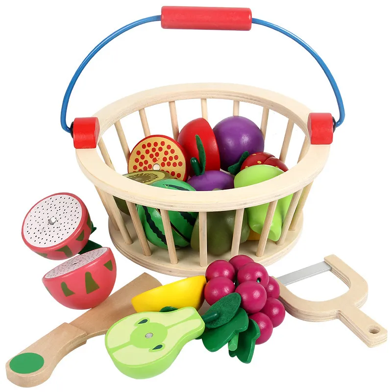 Conjunto Infantil De Frutas De Madeira Com Corte Magnético E Cesta