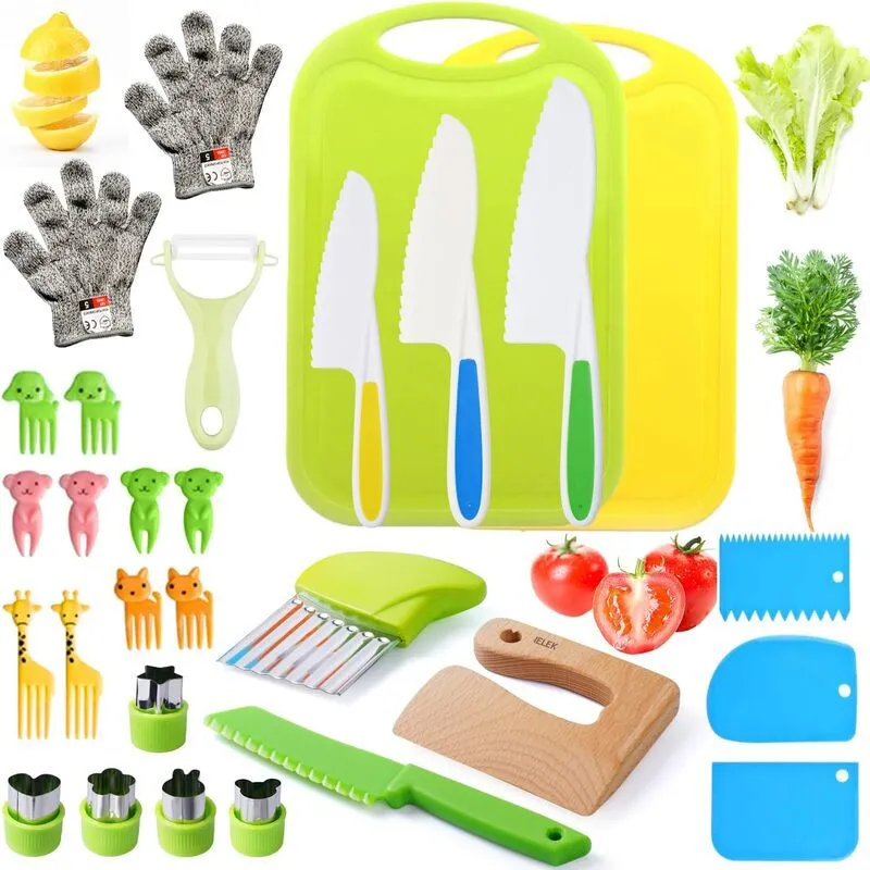 Conjunto De Facas Infantil Para Cozinha E Corte, 28 Peças Com Tábua