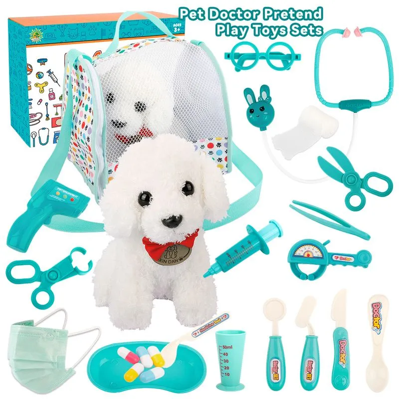 Conjunto De Brinquedo De Veterinário Para Brincadeira De Faz De Conta Para Crianças Com Cachorrinho E Bolsa