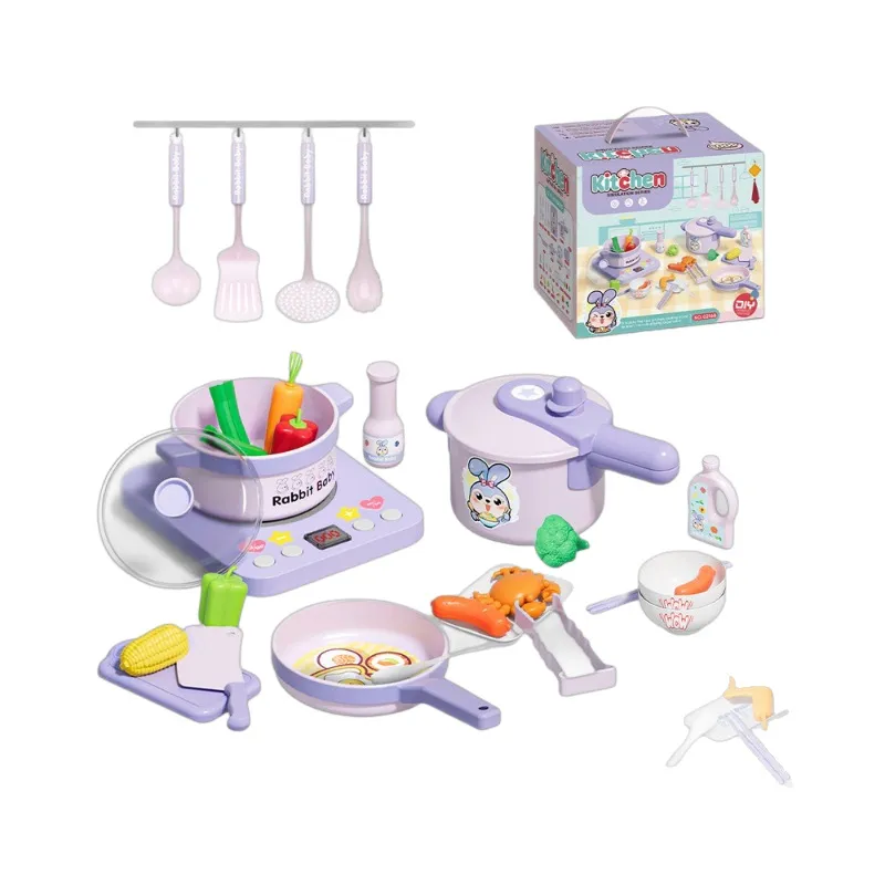 Conjunto De Cozinha Infantil Para Brincar De Faz De Conta 19 Peças Roxo Com Acessórios