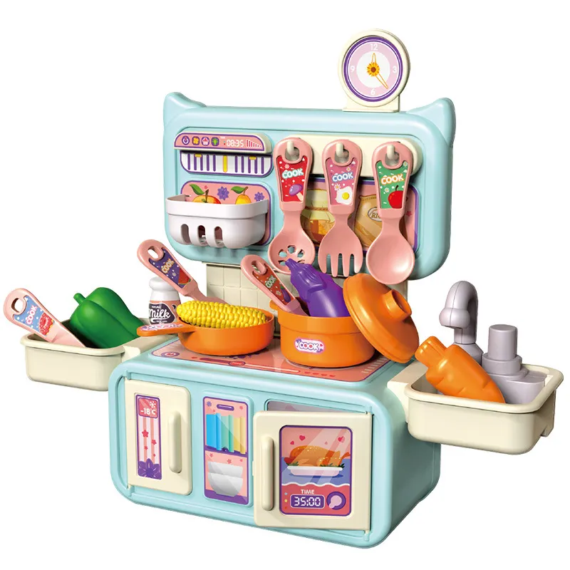 Conjunto De Cozinha Infantil De Brinquedo Com Pia, 14 Peças E Espaço Para Armazenamento