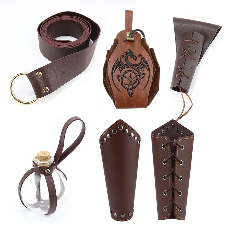 Conjunto De Acessórios Para Cosplay Medieval Viking Em Couro Pu Marrom
