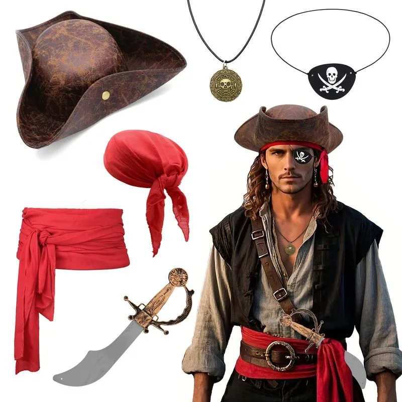 Conjunto De Acessórios Para Fantasia De Pirata Capitão Do Caribe