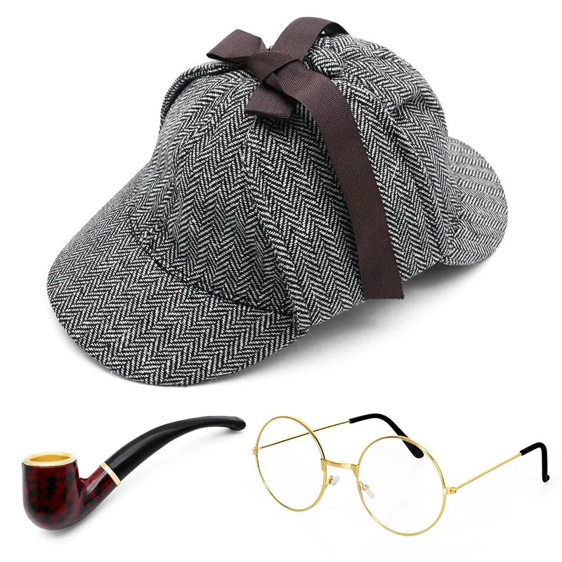 Conjunto De Acessórios Chapéu De Detetive Sherlock, Óculos E Lupa