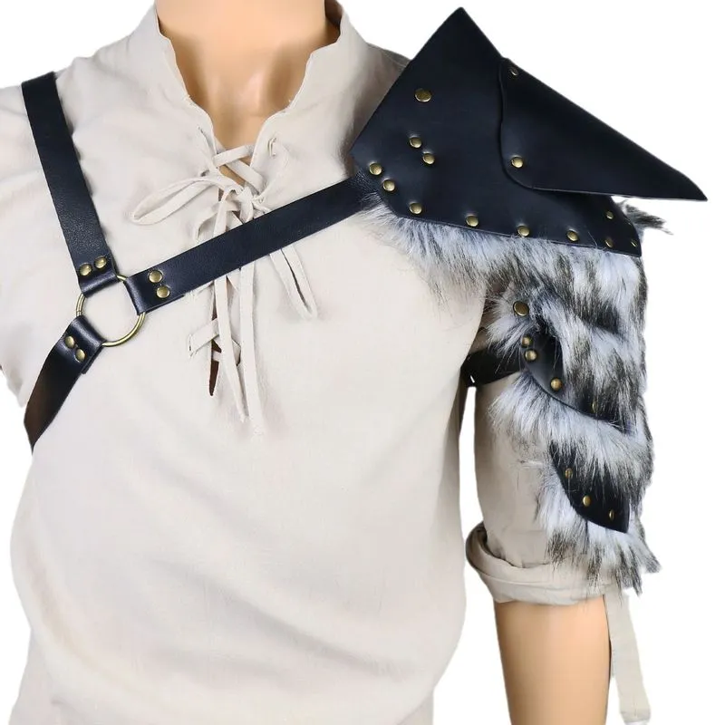 Acessório De Fantasia De Armadura De Ombro Viking Com Pelo Para Homens