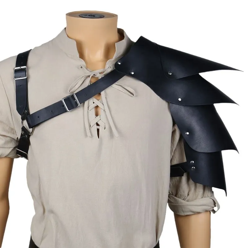 Armadura De Ombro Medieval Viking Para Cosplay, Espaldeira De Couro Preto