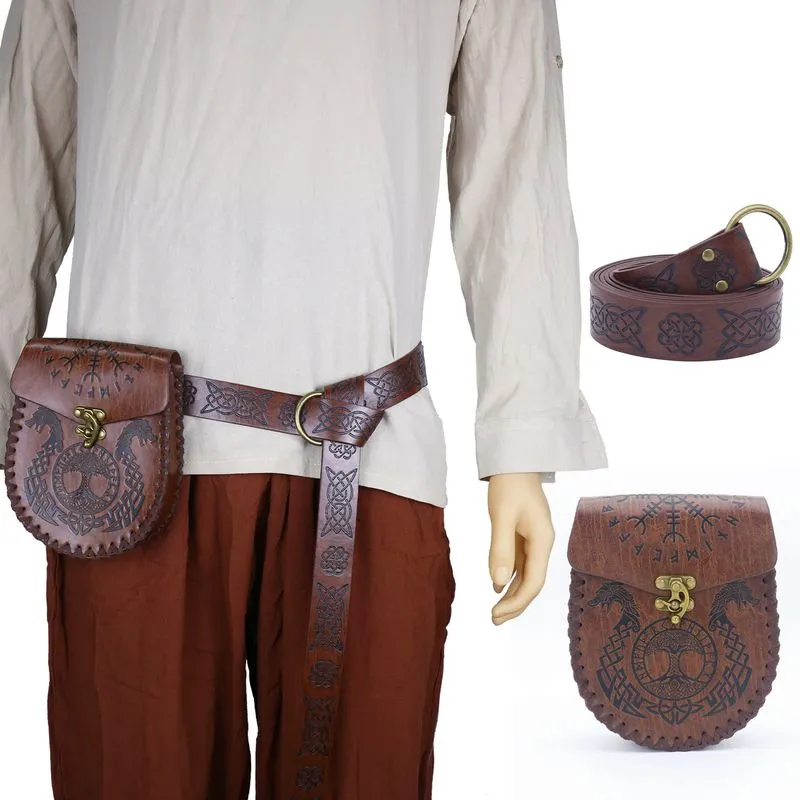 Conjunto De Cosplay Medieval Com Cinto Viking E Bolsa De Dragão Marrom