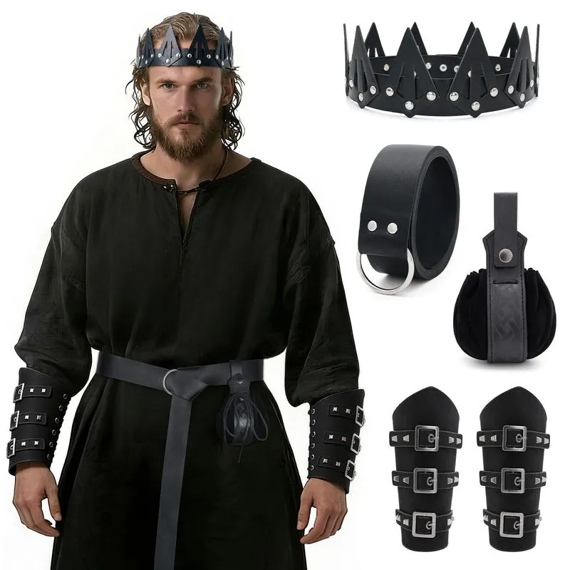 Conjunto De Acessórios Para Cosplay Viking Coroa Cinto Braçadeiras Pretas
