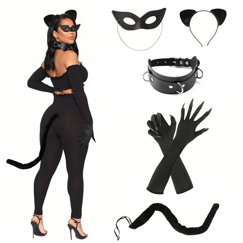 Conjunto De Cosplay Sexy De Mulher-gato Para Festa De Halloween