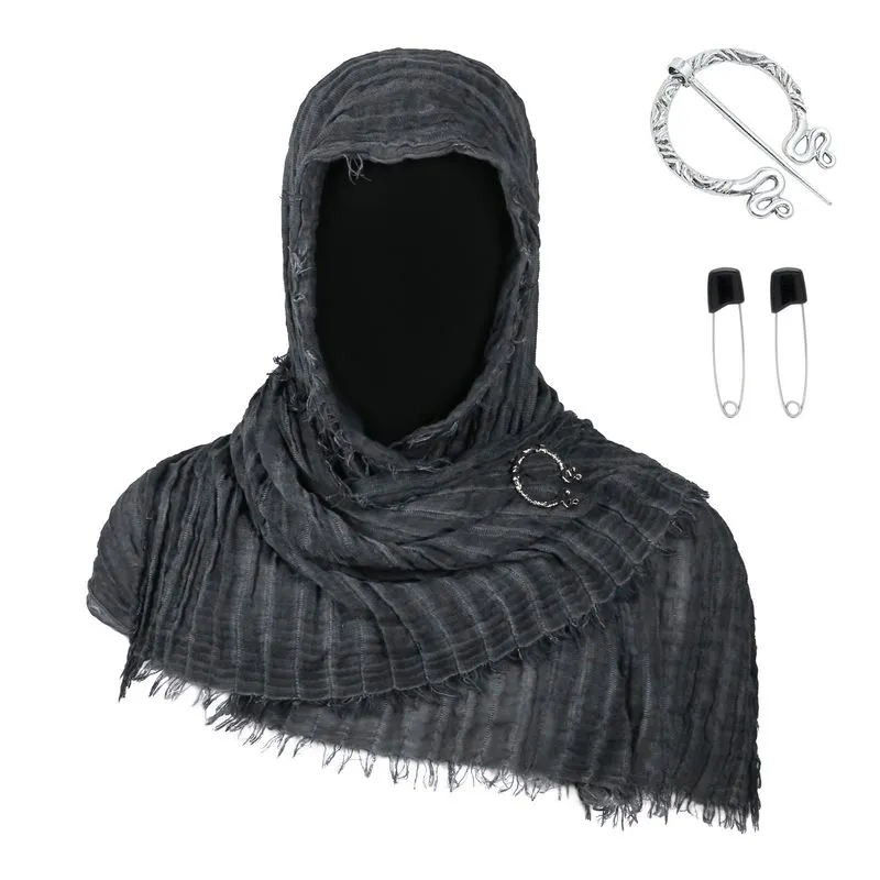 Conjunto De Lenço Com Capuz Estilo Medieval Viking Cinza Para Cosplay