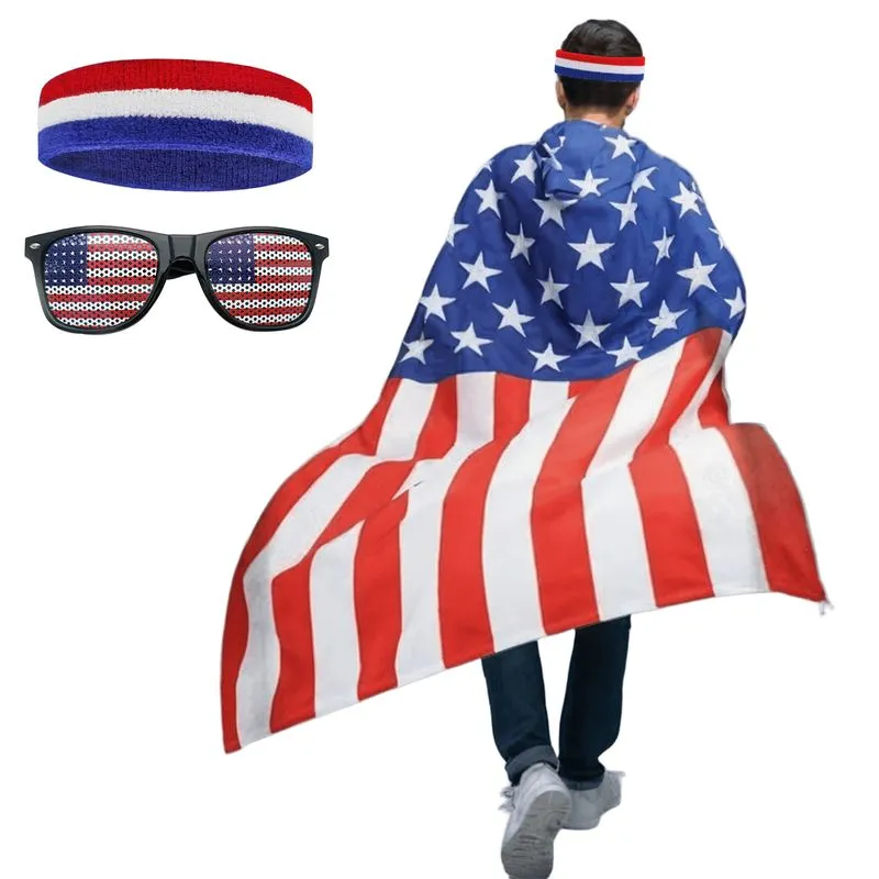 Conjunto De Acessórios Com Capa Da Bandeira Dos Eua, Óculos E Faixa De Cabeça