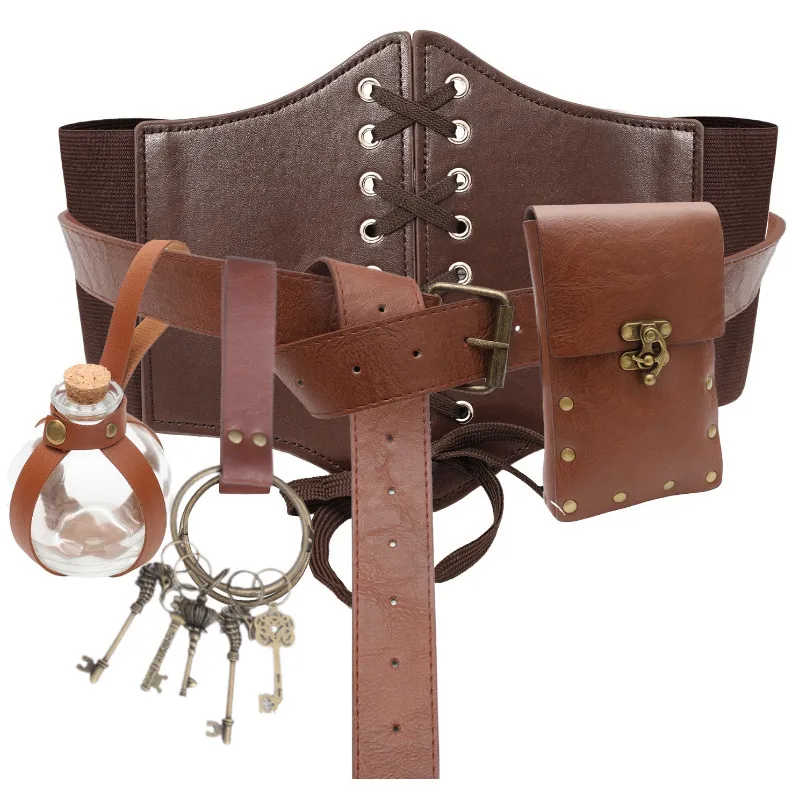 Conjunto De Cinto De Cintura Medieval Viking Com Bolsa E Suporte Para Poção