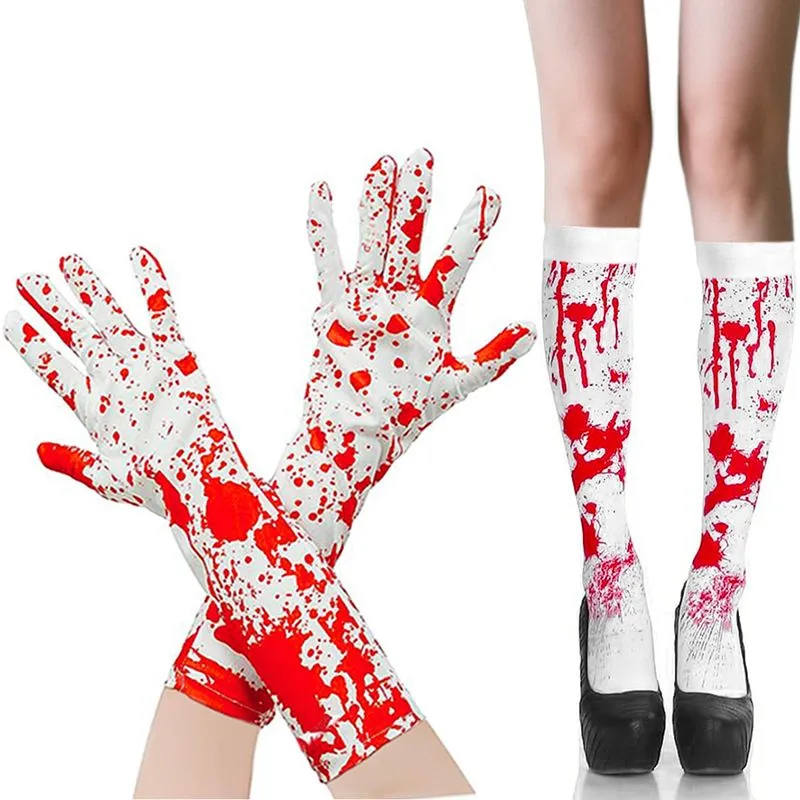 Conjunto De Acessórios De Fantasia De Halloween Com Luvas E Meias Ensanguentadas