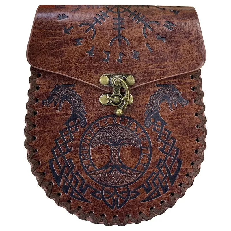 Bolsa De Cintura Viking Em Couro Com Cinto, Pochete Medieval Marrom