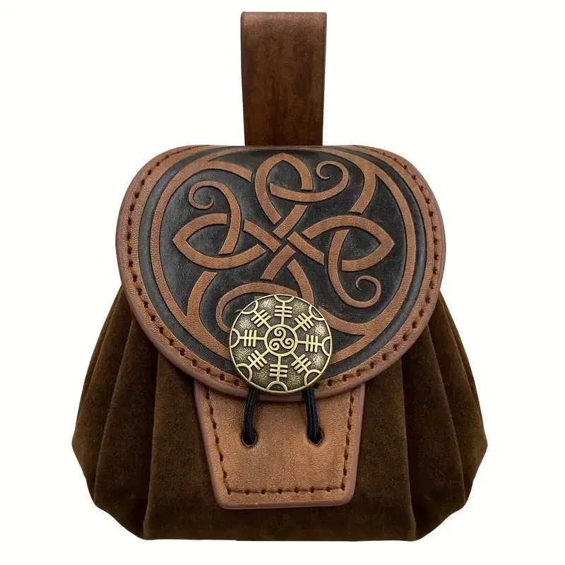 Bolsa De Cintura Viking Em Couro Com Cinto E Detalhe Celta Marrom