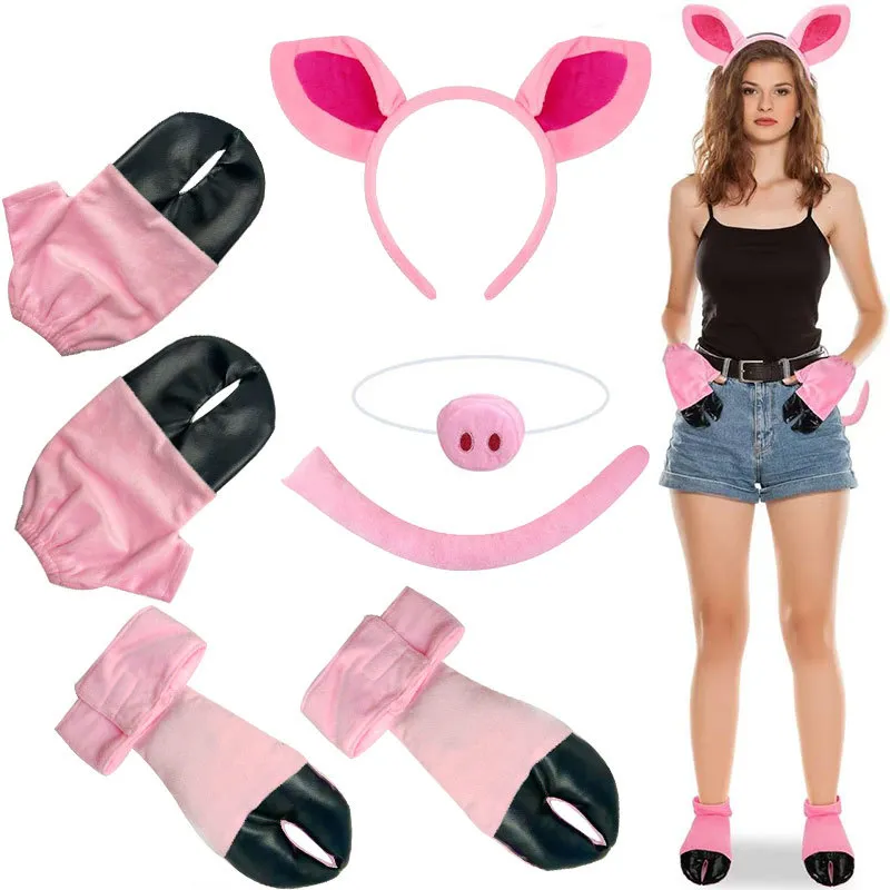 Conjunto De Acessórios De Fantasia De Porquinho Rosa Para Halloween E Cosplay