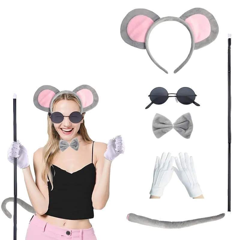 Conjunto De Fantasia De Ratinho Com Orelhas, Cauda, Luvas E Óculos Para Crianças E Adultos