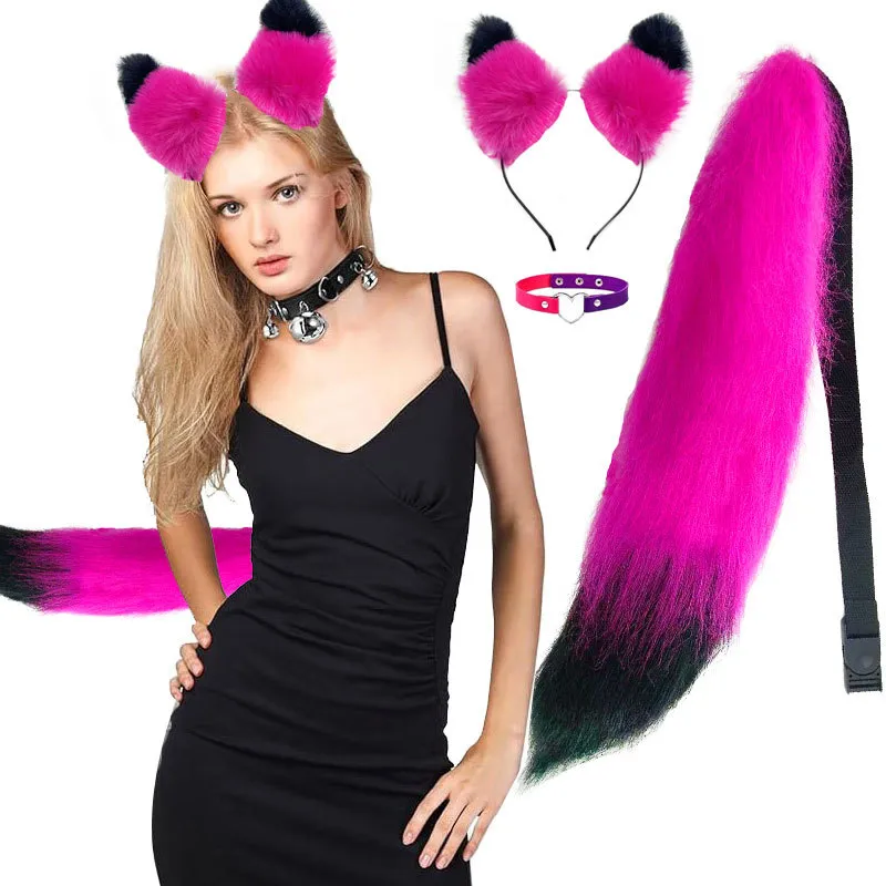 Conjunto De Acessórios De Fantasia De Raposa Com Cauda E Orelhas De Gato Para ქალheres
