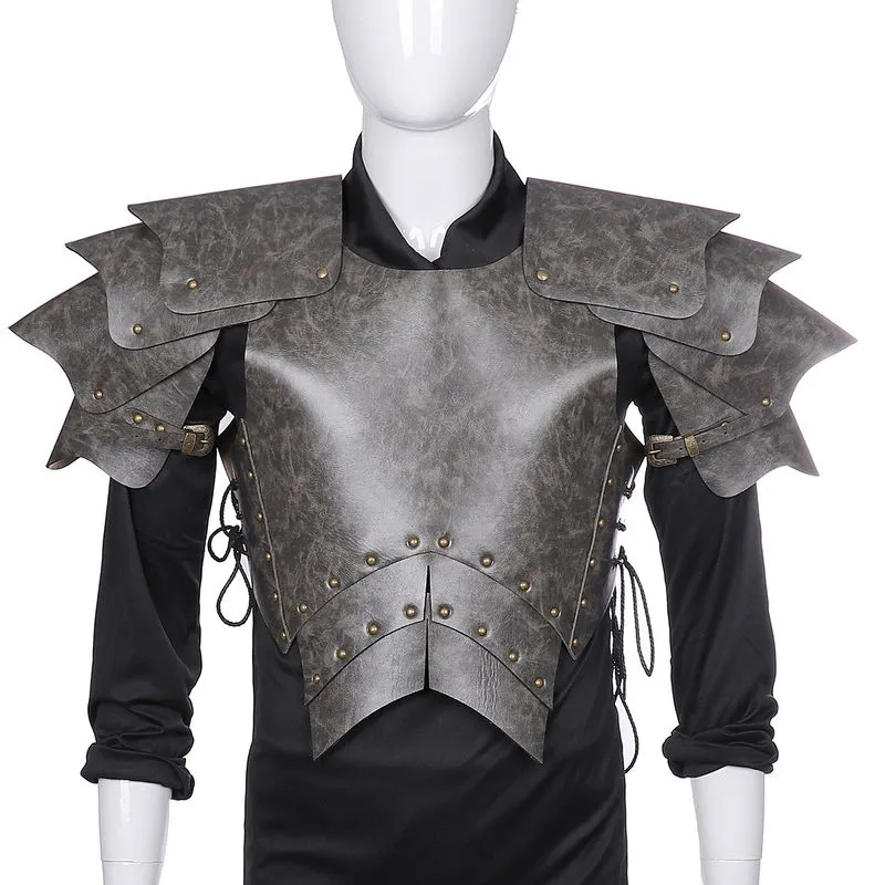 Conjunto De Armadura De Guerreiro Medieval Em Couro Pu Cinza Escuro Para Adultos