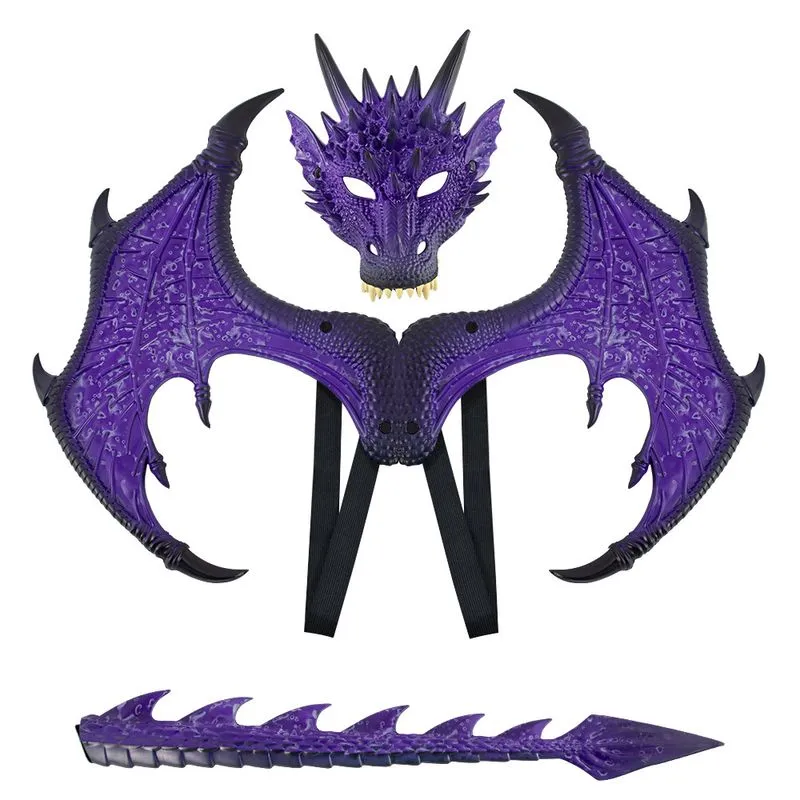 Conjunto De Fantasia Infantil De Dragão Roxo Com Asas E Cauda Para Halloween