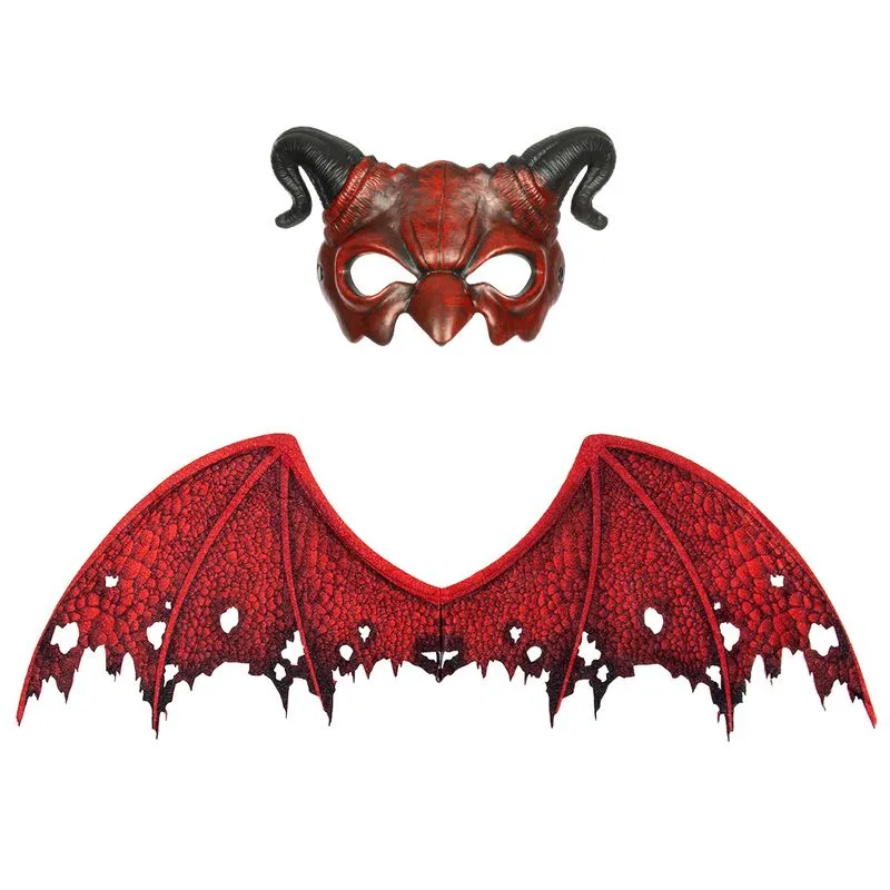 Fantasia De Cosplay Asas E Máscara De Demônio Vermelha Para Halloween