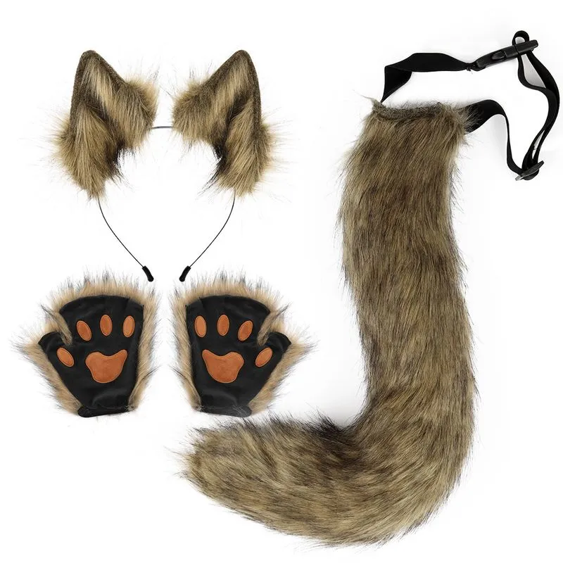 Conjunto De Fantasia De Raposa De Pelúcia Com Tiara, Cauda E Luvas Para Halloween