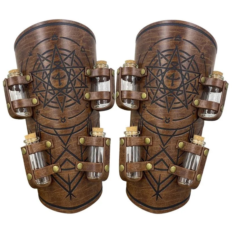 Protetores De Punho Viking Em Couro Com Suporte Para Frasco De Alquimia, Preto