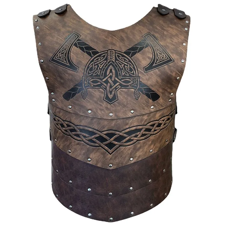 Armadura Viking De Couro Marrom Para Cosplay, Peitoral Medieval De Meio Corpo