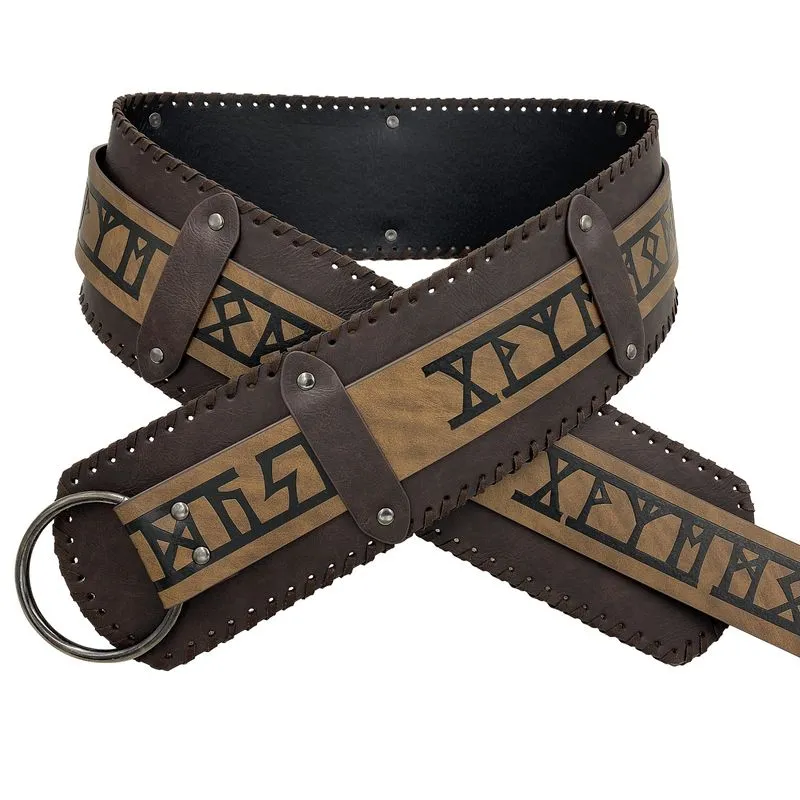 Cinto Viking De Couro Pu Ajustável Para Cintura Com Design De Runas