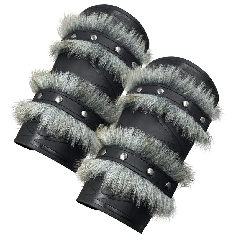 Protetor De Pulso Viking Medieval Em Couro Preto Com Pelúcia Para Cosplay