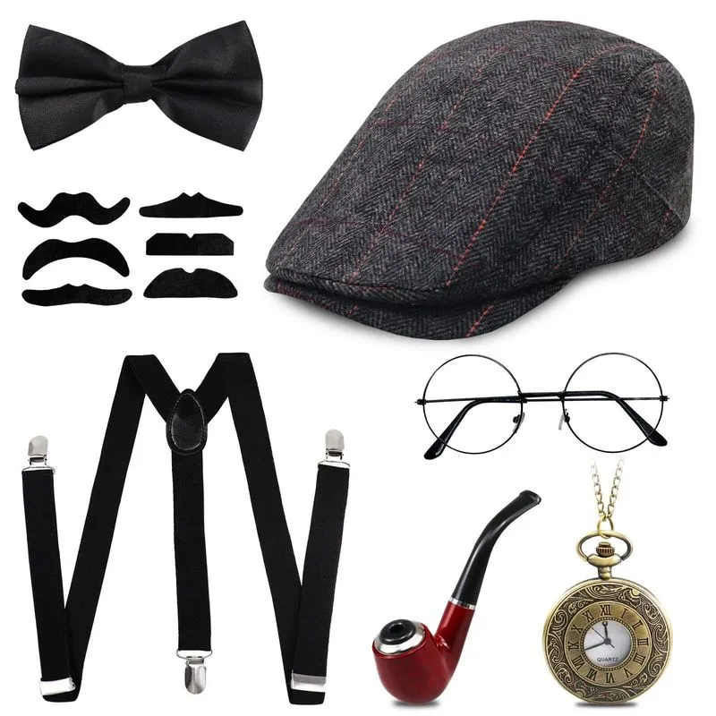Conjunto De Acessórios De Fantasia Cowboy Anos 1920 Para Homem Com Chapéu E Gravata Borboleta
