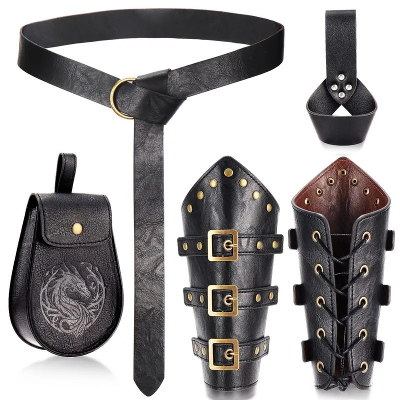 Conjunto De Cosplay Viking E Renascentista Com Cinto De Couro Pu E Braçadeiras