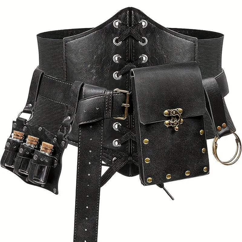 Conjunto De Cinto Para Cosplay Medieval Com Frascos De Poção, Bolsa E Chaveiro