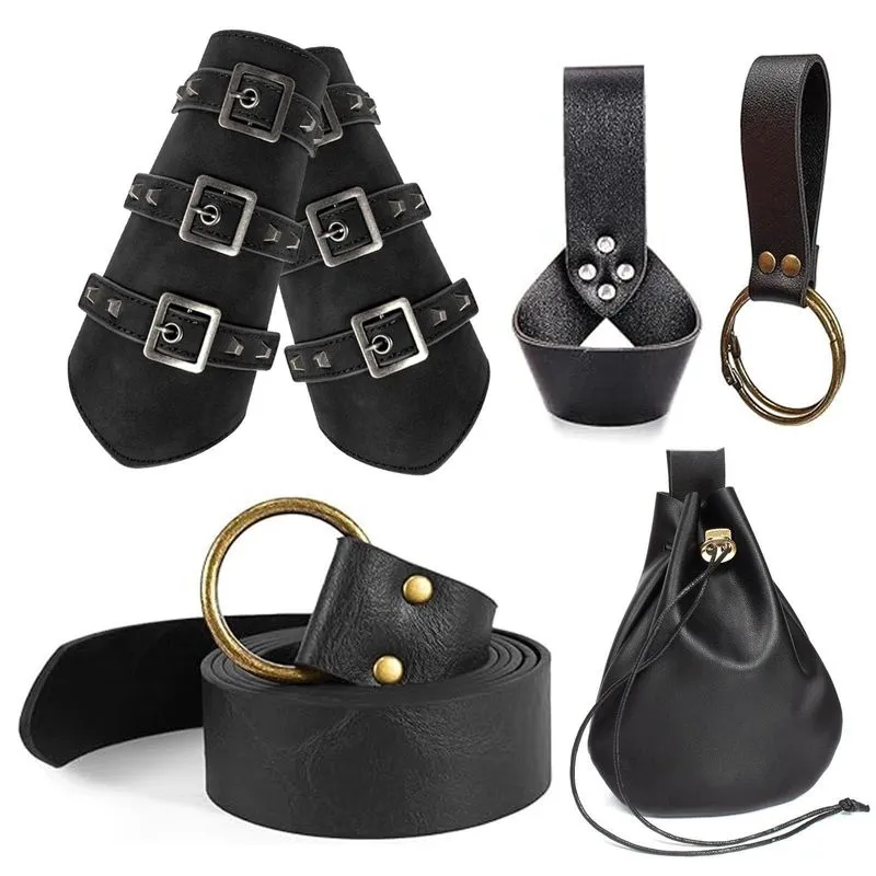 Conjunto De Armadura De Cavaleiro Medieval Em Couro Pu Preto Com Protetores De Braço