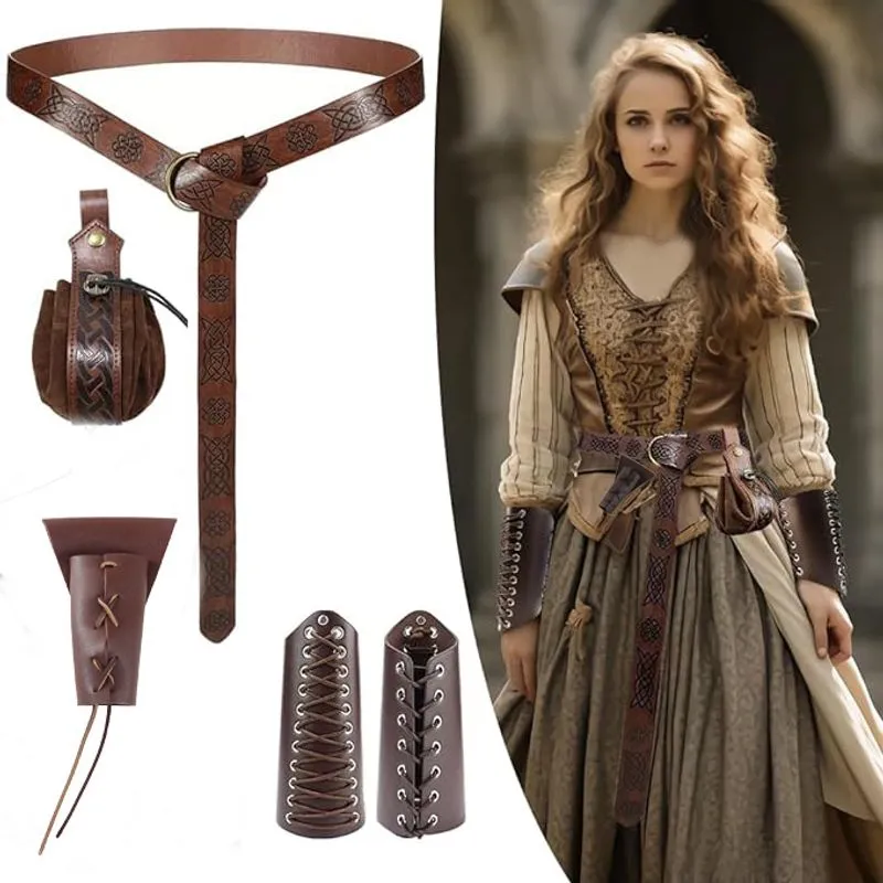 Conjunto De Acessórios Viking Em Cinto De Couro Pu Com Bolsa E Bainha Para Espada