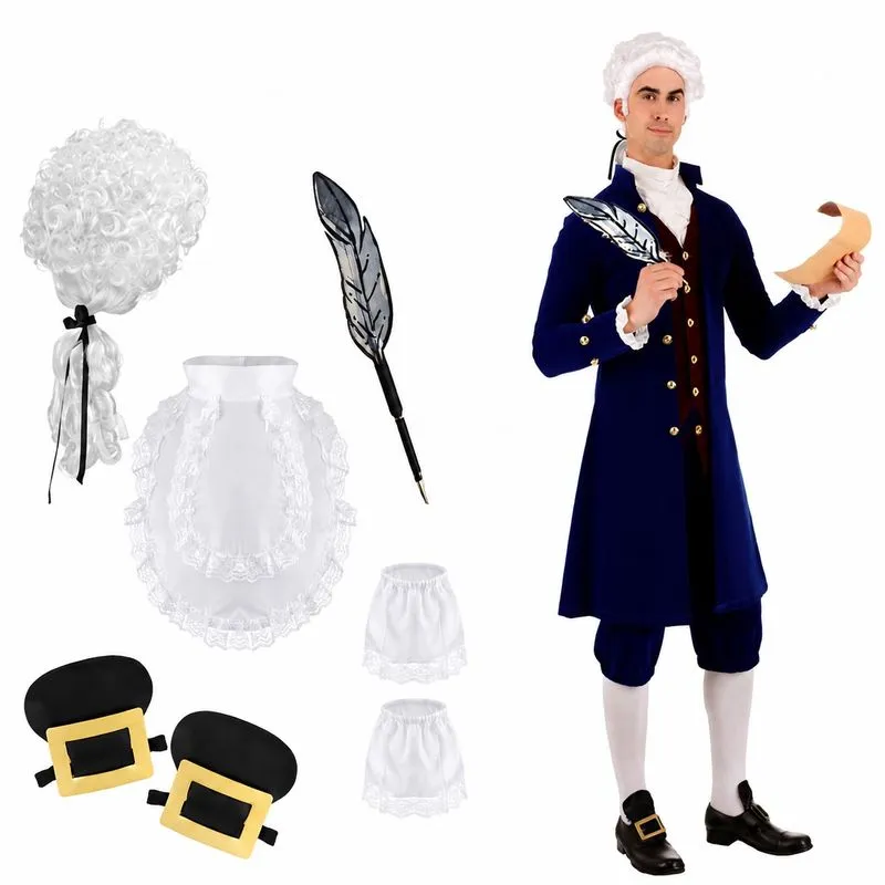 Conjunto De Cosplay De Advogado Colonial De Washington Com Peruca E Acessórios