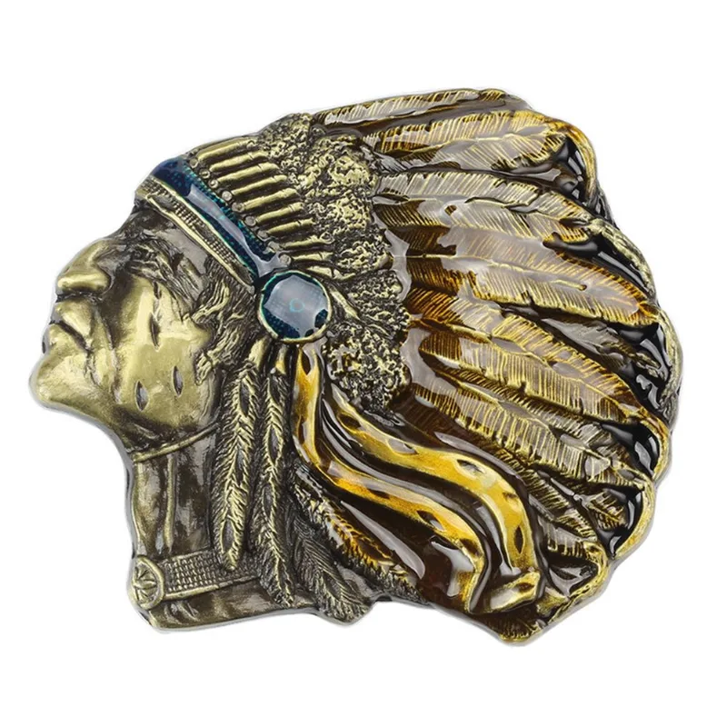 Fivela De Cinto Cabeça Nativa Americana Liga Bronze Colorida 9 X 8 Cm