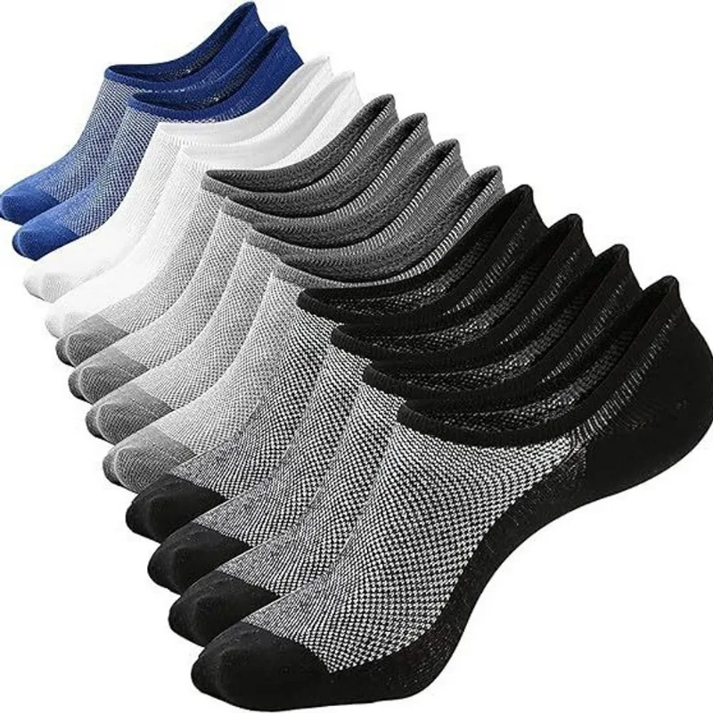 Meias Esportivas Masculinas Cano Baixo, Respiráveis, 12 Pares, Multicoloridas