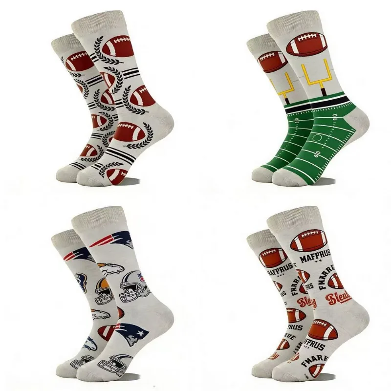 Meias De Cano Médio Para Homem Com Tema De Futebol - Kit Com 4 Pares - Brancas