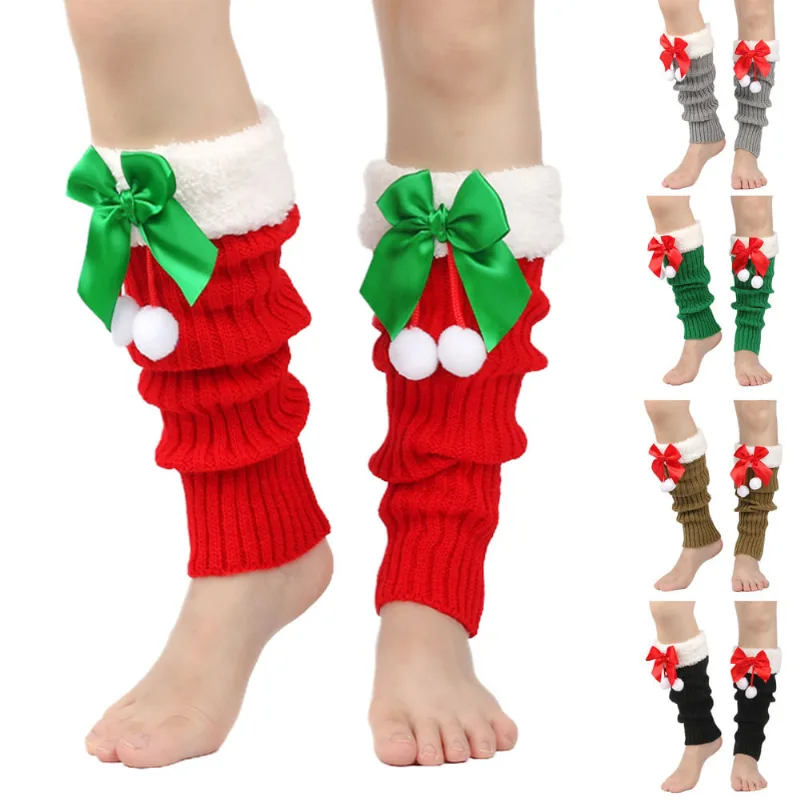 Polainas De Natal Com Laço E Pelúcia Para O Inverno, 5 Pares