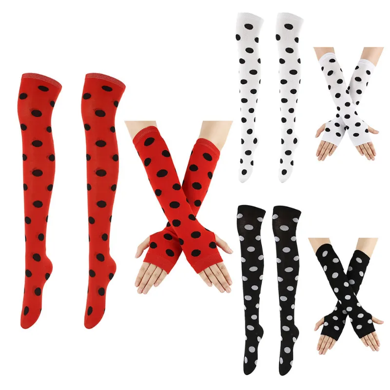 Conjunto De Acessórios Com Meias Acima Do Joelho E Manguitos Com Bolinhas X3