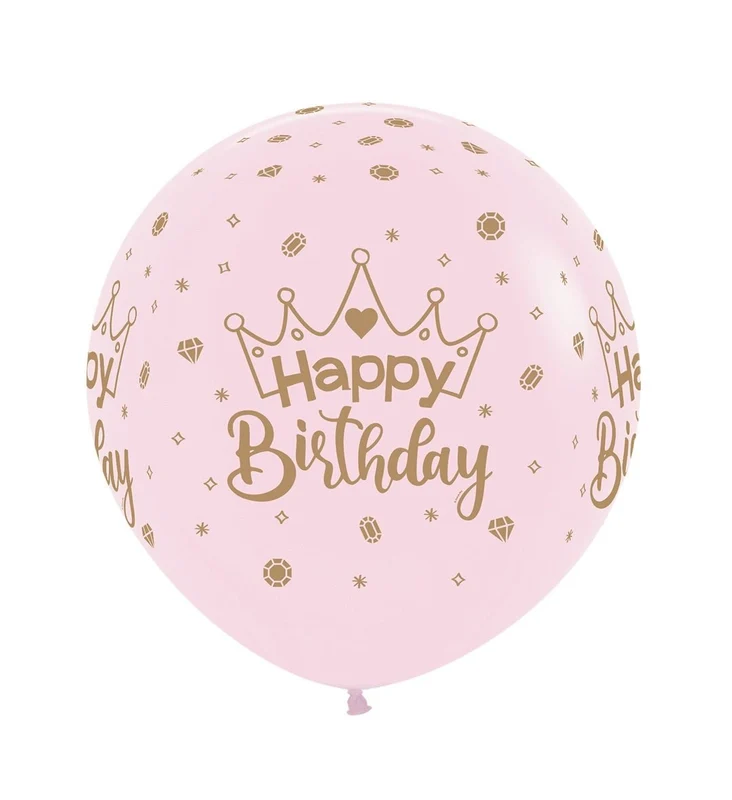 Luftballons Happy Birthday Kronen Pastell Matt Rosa 61cm 3Stk