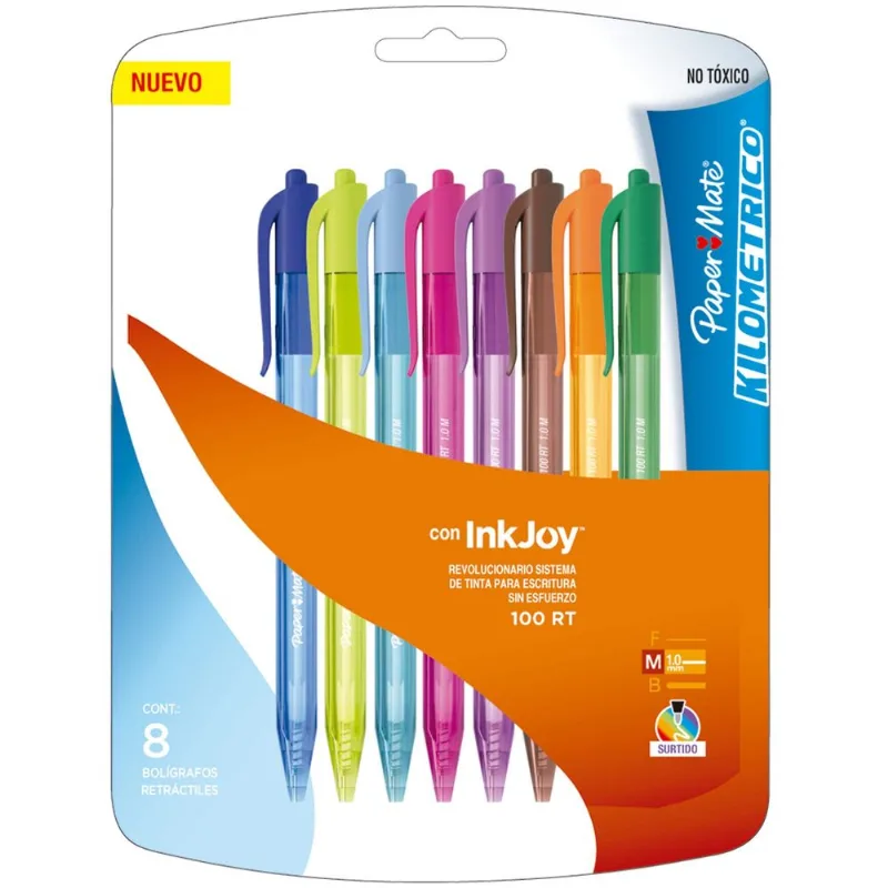 Bolígrafos | Paper Mate Kilométrico 100 | Multicolor Medio | 8 Piezas