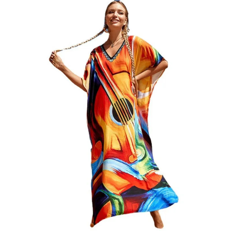 Cardigã Beach Cover Up Com Estampa De Guitarra Abstrata Feminina